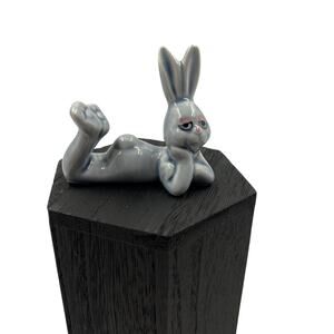 Vintage Porcelain Small Blue Laying Bunny Rabbit Korea Made Knickknack Figurine